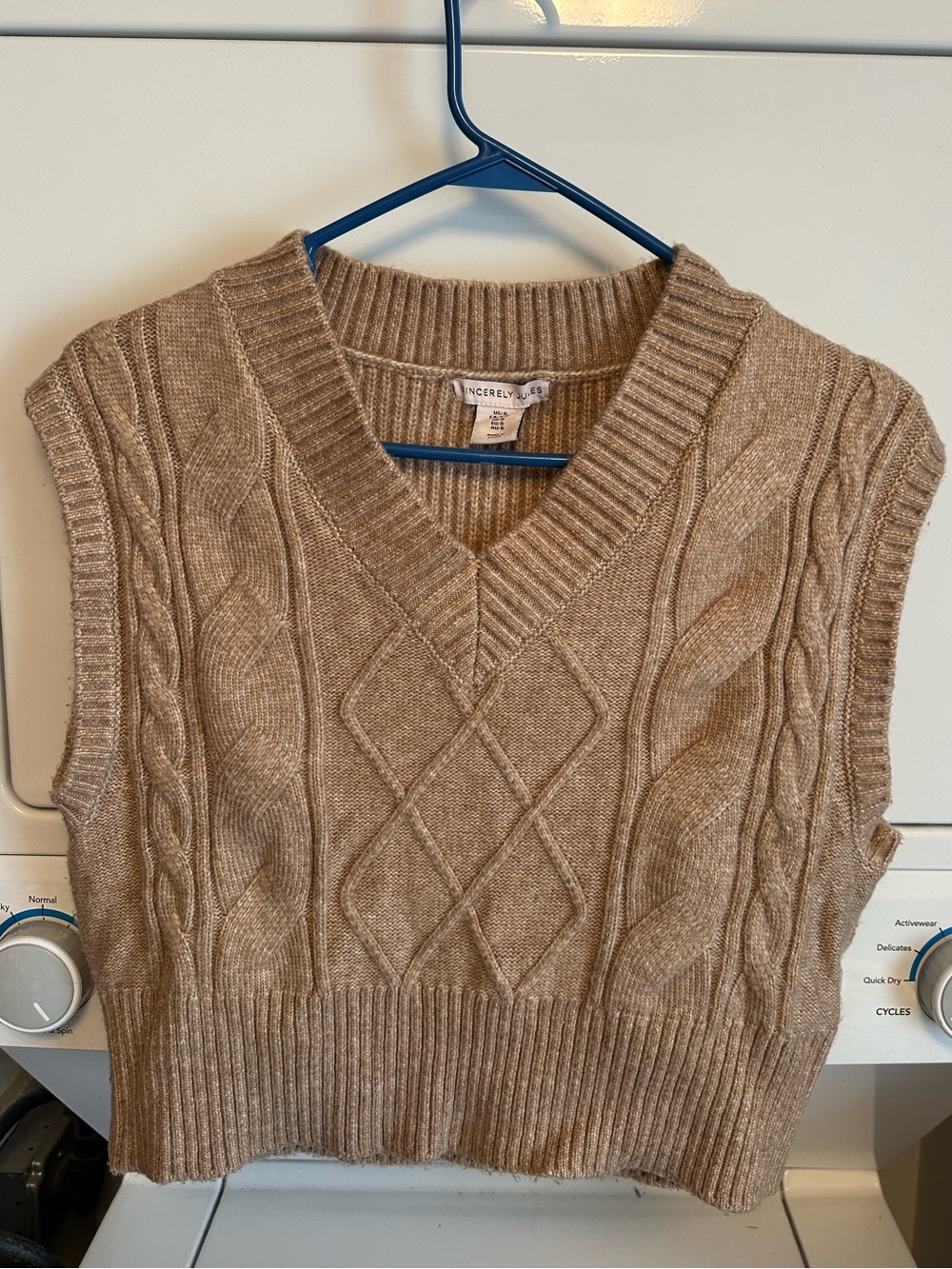 Sincerly Jules Cable Knit V-Neck Sweater Vest - Tan